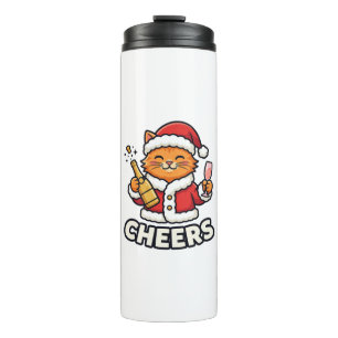 Weihnachtskatze Prostet Vektordesign Thermosbecher