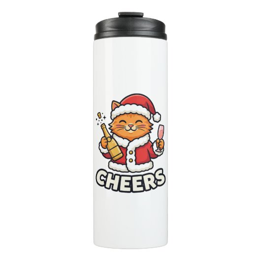Weihnachtskatze Prostet Vektordesign Thermosbecher (Vorderseite)