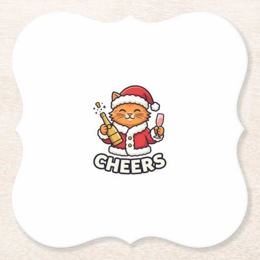 Weihnachtskatze Prostet Vektordesign Untersetzer (Vorderseite)