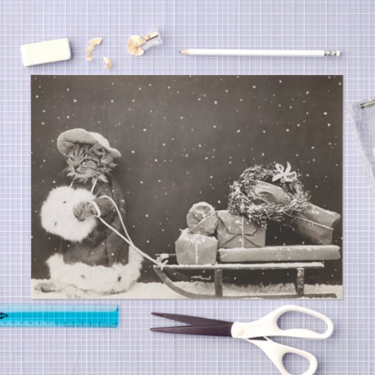 Weihnachtskatze Pulling a Sled of Presents Seidenpapier (Handwerk)