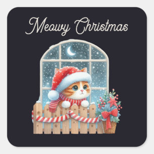 Weihnachtskatze Quadratischer Aufkleber