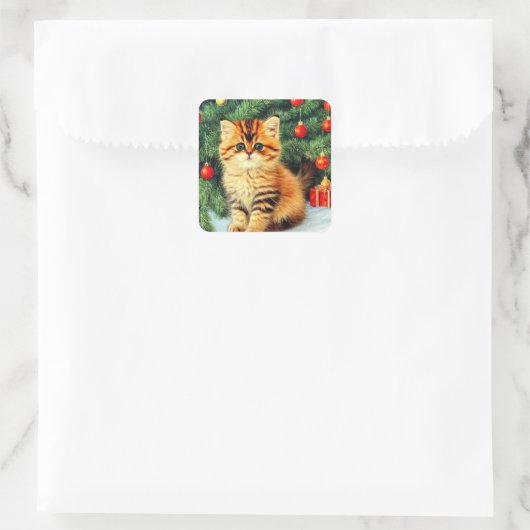 Weihnachtskatze Quadratischer Aufkleber (Tasche)