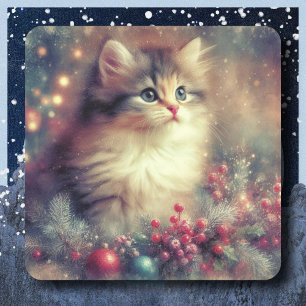 Weihnachtskatze Quadratischer Aufkleber