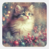 Weihnachtskatze Quadratischer Aufkleber (Vorderseite)