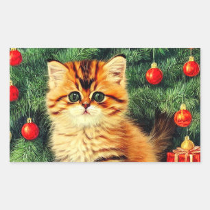 Weihnachtskatze Rechteckiger Aufkleber