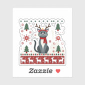 Weihnachtskatze Reindeer Ugly Christmas Sweater T- Aufkleber (Blatt)