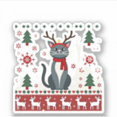 Weihnachtskatze Reindeer Ugly Christmas Sweater T- Aufkleber (Vorderseite)