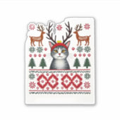 Weihnachtskatze Reindeer Ugly Christmas Sweater T- Aufkleber (Vorderseite)