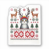 Weihnachtskatze Reindeer Ugly Christmas Sweater T- Aufkleber (Vorderseite)