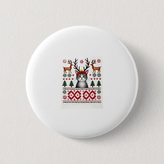 Weihnachtskatze Reindeer Ugly Christmas Sweater T- Button (Vorderseite)