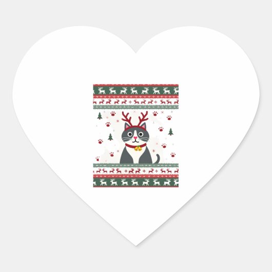 Weihnachtskatze Reindeer Ugly Christmas Sweater T- Herz-Aufkleber (Vorderseite)