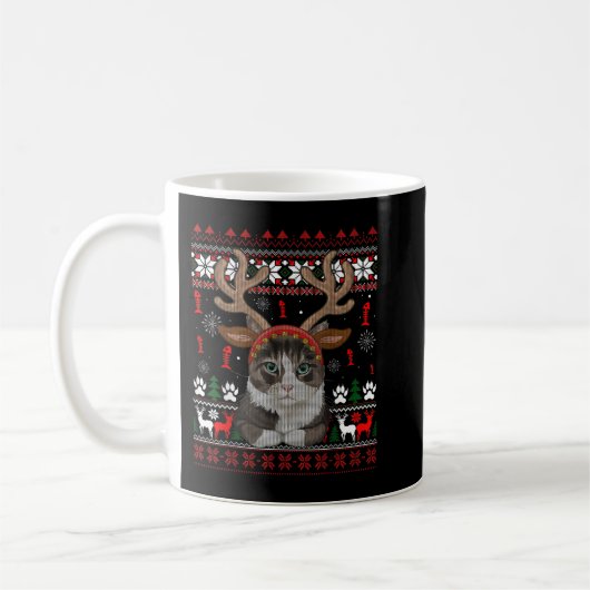 Weihnachtskatze Reindeer Ugly Christmas Sweater T- Kaffeetasse (Links)