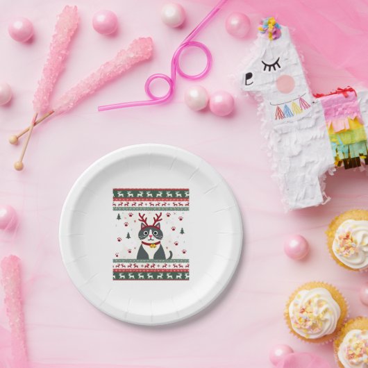 Weihnachtskatze Reindeer Ugly Christmas Sweater T- Pappteller (Party)