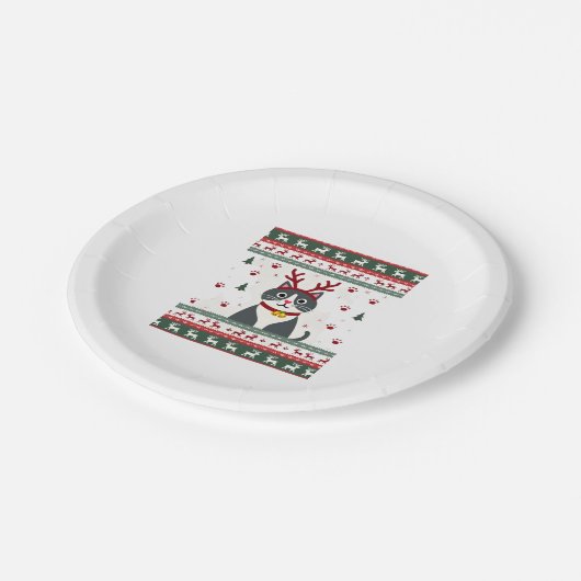 Weihnachtskatze Reindeer Ugly Christmas Sweater T- Pappteller (Schrägansicht)