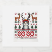 Weihnachtskatze Reindeer Ugly Christmas Sweater T- Schaumweinetikett (Einzelnes Label)
