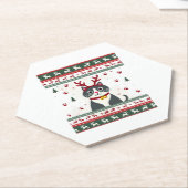 Weihnachtskatze Reindeer Ugly Christmas Sweater T- Untersetzer (angewinkelt)