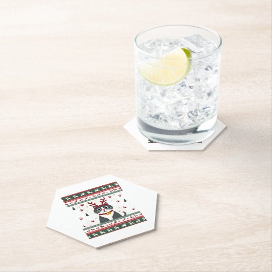 Weihnachtskatze Reindeer Ugly Christmas Sweater T- Untersetzer (Vor Ort)