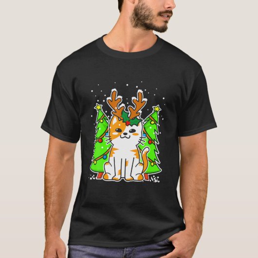 Weihnachtskatze Rentier Antlers Geschenk für Männe T-Shirt (Vorderseite)