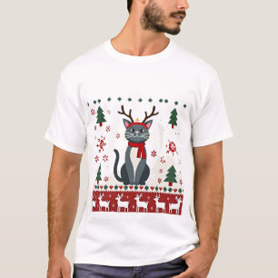 Weihnachtskatze Rentier hässliches Weihnachts-Shir T-Shirt
