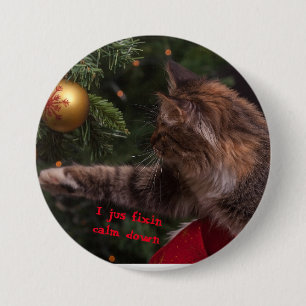Weihnachtskatze repariert Tannenbaum Pin Rückseite Button