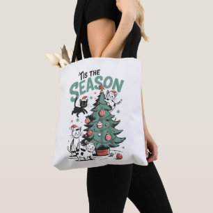 Weihnachtskatze Retro Die Zeit Ist Da Meowy Catmas Tasche