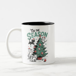 Weihnachtskatze Retro Die Zeit Ist Da Meowy Catmas Zweifarbige Tasse