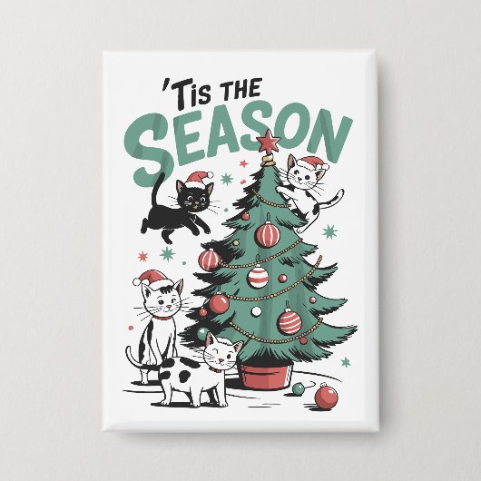 Weihnachtskatze Retro Dies ist die Jahreszeit Meow Button (Vorderseite)