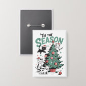 Weihnachtskatze Retro Dies ist die Jahreszeit Meow Button (Vorderseite/Rückseite)