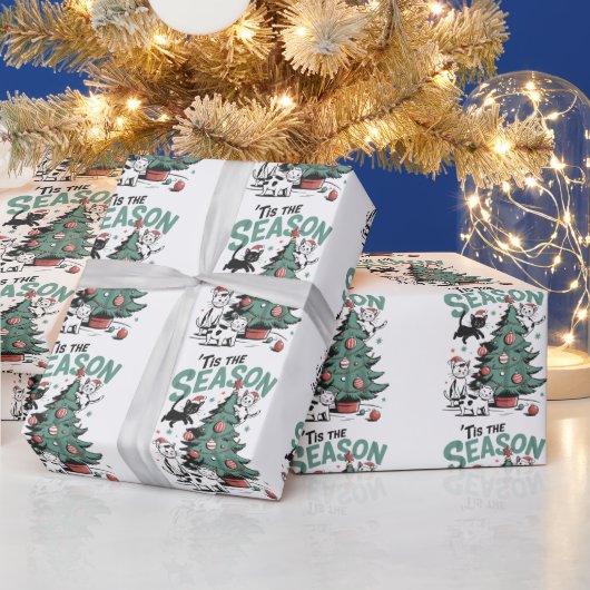 Weihnachtskatze Retro Dies ist die Jahreszeit Meow Geschenkpapier (Feiertage)
