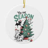 Weihnachtskatze Retro Dies ist die Jahreszeit Meow Keramik Ornament (Vorne)