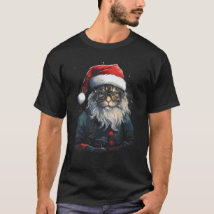 Weihnachtskatze Retro Santa Claus Hut und Brille I T-Shirt