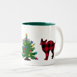 Weihnachtskatze Rot & Schwarz Buffalo Kariert, Bau Zweifarbige Tasse