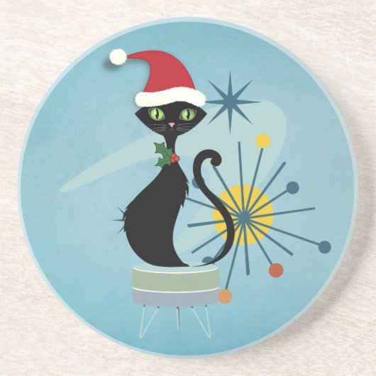 Weihnachtskatze Sandstone Untersetzer im Mittelalt (Vorne)