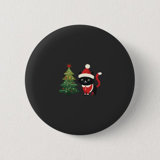 Weihnachtskatze Santa Baum Vektor Button (Vorderseite)
