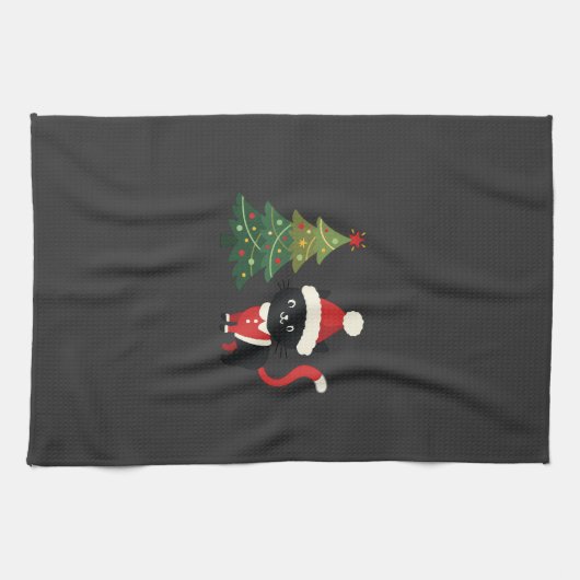 Weihnachtskatze Santa Baum Vektor Geschirrtuch (Horizontal)