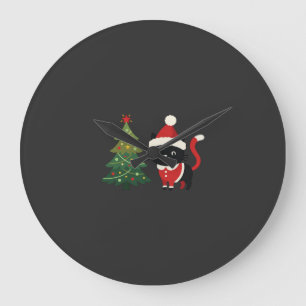 Weihnachtskatze Santa Baum Vektor Große Wanduhr