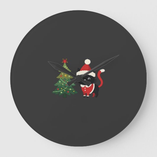 Weihnachtskatze Santa Baum Vektor Große Wanduhr (Vorderseite)