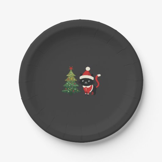 Weihnachtskatze Santa Baum Vektor Pappteller (Vorderseite)