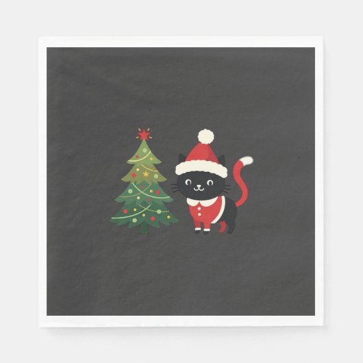 Weihnachtskatze Santa Baum Vektor Serviette (Vorderseite)