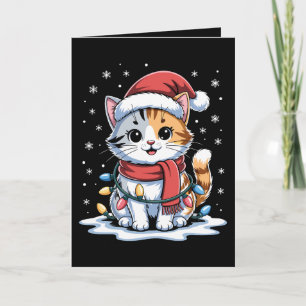 Weihnachtskatze Santa Hut Schal Lichter Schnee Xma Karte