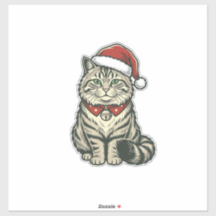 Weihnachtskatze Santa Hut Vintage Gravur Design_1 Aufkleber