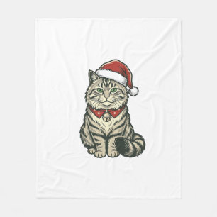 Weihnachtskatze Santa Hut Vintage Gravur Design_1 Fleecedecke