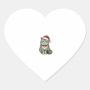 Weihnachtskatze Santa Hut Vintage Gravur Design_1 Herz-Aufkleber