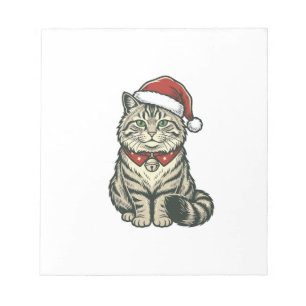 Weihnachtskatze Santa Hut Vintage Gravur Design_1 Notizblock