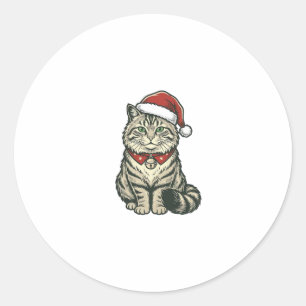 Weihnachtskatze Santa Hut Vintage Gravur Design_1 Runder Aufkleber
