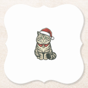 Weihnachtskatze Santa Hut Vintage Gravur Design_1 Untersetzer