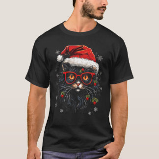 Weihnachtskatze Santa Hut Xmas Lichter Feiertags K T-Shirt