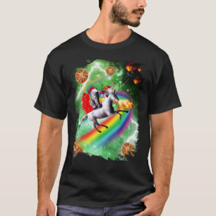 Weihnachtskatze Santa Reitendes Einhorn, Weltraum- T-Shirt