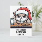 Weihnachtskatze: Santa vs Kat für die Milch Karte (Stehend Vorderseite)