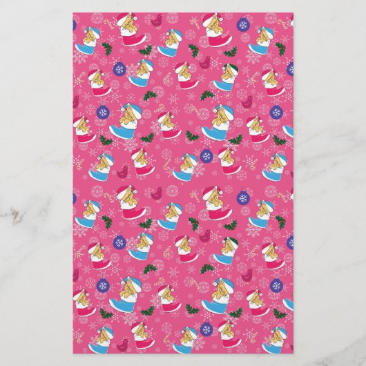 Weihnachtskatze schläft, Schneeflocken Briefpapier (Vorderseite)